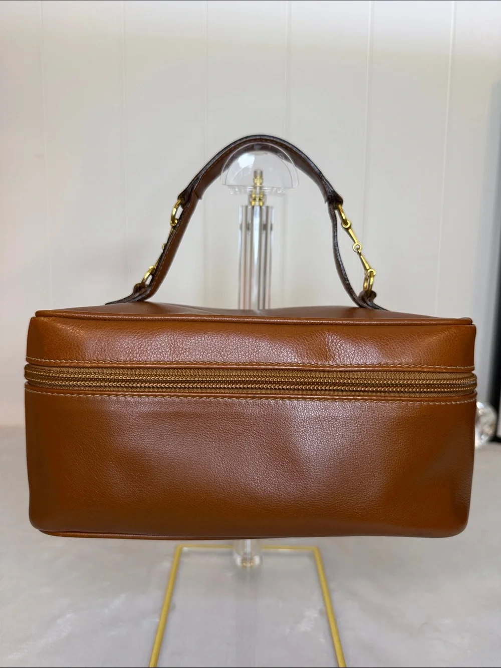 Vintage Gucci Horsebit Leather Train Case Vanity Cosmetic Bag Brown Italy - Picture 1 of 12